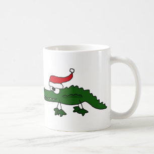 Caneca De Café Jacaré bonito que veste o chapéu do Natal