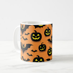 Caneca De Café Jack-O'-Lantern & Morcegos Halloween