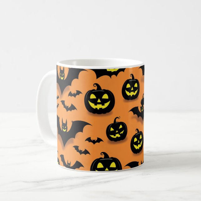 Caneca De Café Jack-O'-Lantern & Morcegos Halloween (Frente Esquerda)