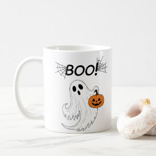 Caneca De Café Jack-o-lanterna e um fantasma branco Boo Halloween