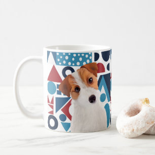 Caneca De Café Jack Russell Terrier Dog Red and Blue Geométrico