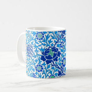 Caneca De Café Jacobean Floral, Marinho e azul-ceruliano