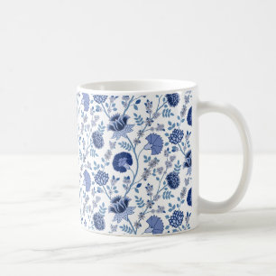 Caneca De Café Jacobean Floral Pattern Blues em Branco