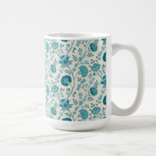 Caneca De Café Jacobean Floral Pattern Teals on Cream