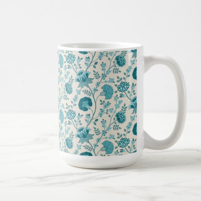 Caneca De Café Jacobean Floral Pattern Teals on Cream (Direita)