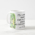 Caneca De Café Jane Austen Orgulho e Prejudica Citação do Livro E<br><div class="desc">Presente literário para amantes de livros com texto personalizável com ilustração de livro por C.E. Brock,  de 1895,  do livro Orgulho e Preconceito de Jane Austen,  com a citação "Minha coragem sempre se ergue em qualquer tentativa de me intimidar. "</div>