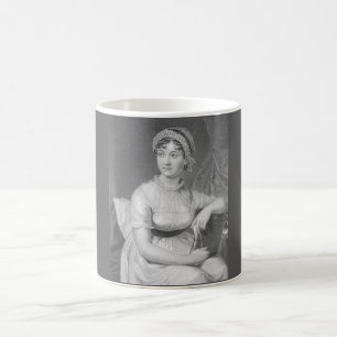 Caneca De Café Jane Austen Retrato Preto Branco e Cinzas
