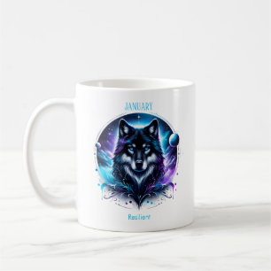 Caneca De Café Janeiro Aniversário Mês Espírito Animal Lobo