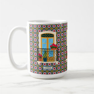 Caneca De Café Janela da casa de Lisboa com plantas e azulejos