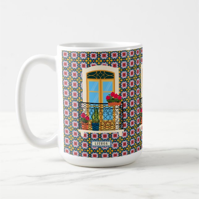 Caneca De Café Janela da casa de Lisboa com plantas e azulejos (Esquerda)