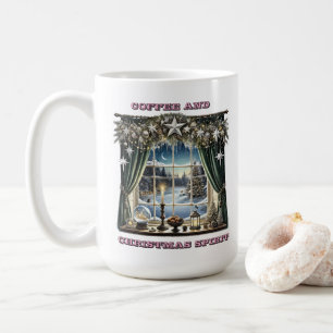 Caneca De Café Janela Festiva com Vista de Neve