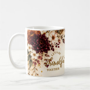 Caneca De Café Jantar de Ação de Graças Floral Burgundy Luxuoso