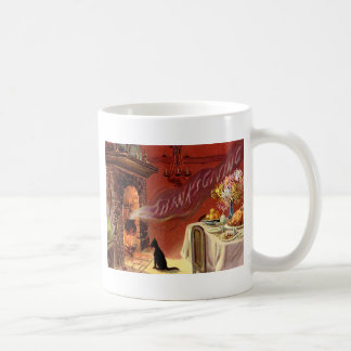 Caneca De Café Jantar de Ação de Graças Gato Preto Lareira Peru