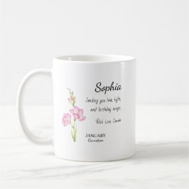 Caneca De Café January Carnation Personalized Birthday
