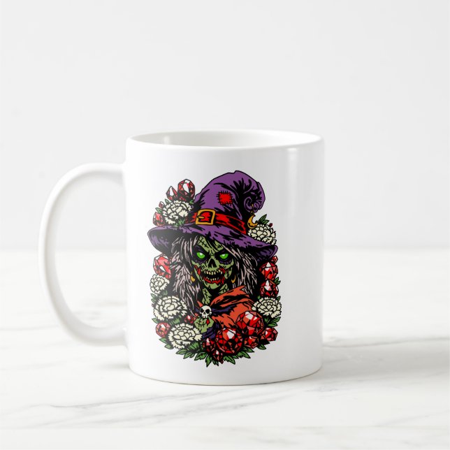Caneca De Café January Zombie Witch with Gems and Flowers (Esquerda)