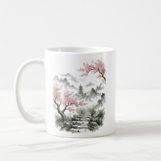 Caneca De Café Japanese Cherry Blossom Pagoda Watercolor