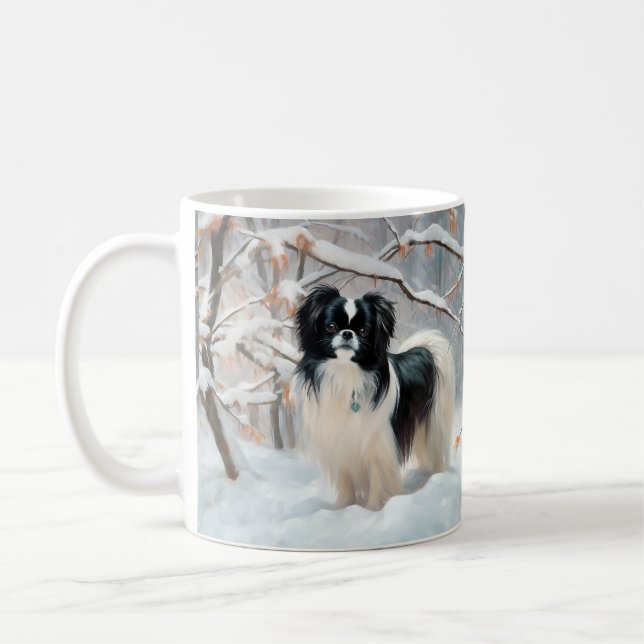 Caneca De Café Japanese Chin Deixe Nevar Natal (Esquerda)