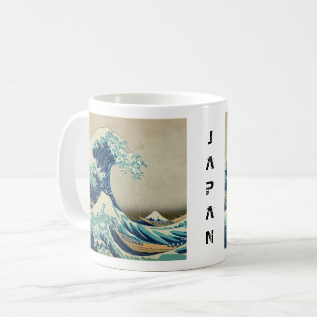Caneca De Café Japão - Arte Japonesa (Onda de Excelente em Kanaga (Frente Esquerda)