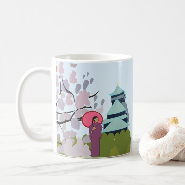 Caneca De Café Japão Cherry Blossom Geisha Kimono (Com Donut)