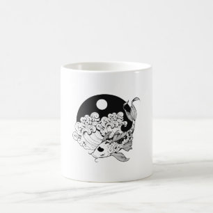 Caneca De Café Japonês carp koi com Yin e Yang Background