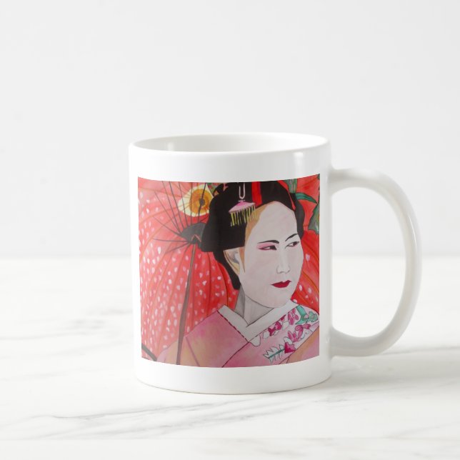Caneca De Café Japonês Geisha com arte original de guarda-chuva v (Direita)