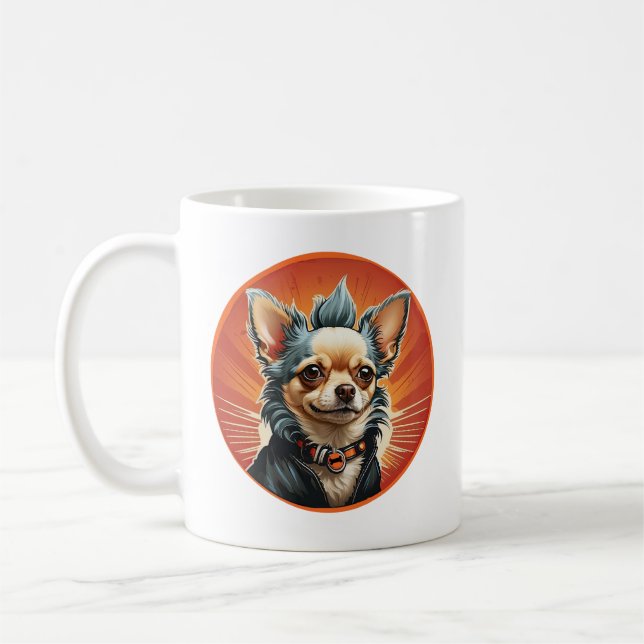 Caneca De Café Jaqueta de Moto com Chihuahua de Rock Punk e Mohaw (Esquerda)