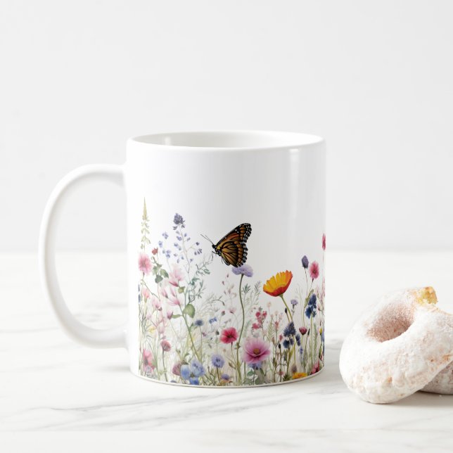 Caneca De Café Jardim Botânico de Borboletas de Flores Silvestres (Com Donut)