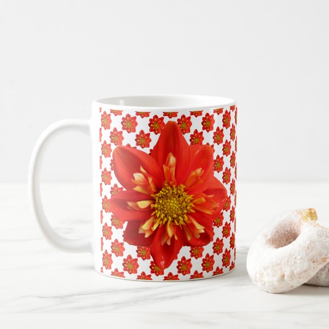 Caneca De Café Jardim Botânico Laranja Dahlia Flor (Com Donut)