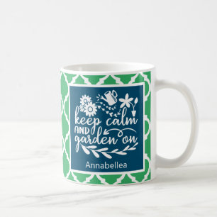 Caneca De Café Jardim Calmo Citação Nome Flor Azul Verde