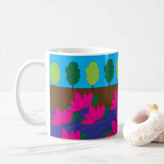 Caneca De Café Jardim da Flor de Lotus Rosa (Com Donut)