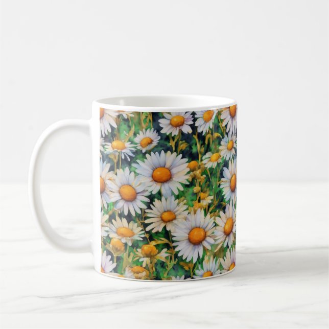 Caneca De Café Jardim das Flores de Margarida de Aquarela (Esquerda)