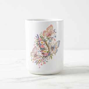 Caneca De Café Jardim de Aniversário Borboleta Pastel