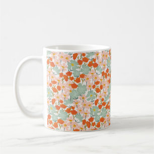 Caneca De Café Jardim de belas flores desenhadas à mão, cor-de-