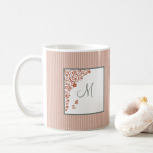 Caneca De Café Jardim de Borboletas de Terracota Monograma em Cal