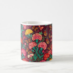 Caneca de Café Jardim de Cravos Abstratos Borbolet