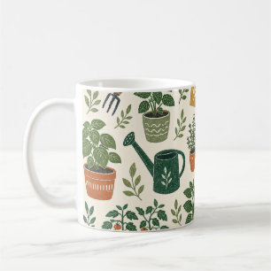 Caneca De Café Jardim de Ervas em Vasos Antigos com Padrão de Reg