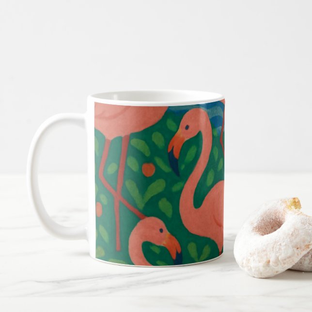 Caneca De Café Jardim de Flamingos (Com Donut)