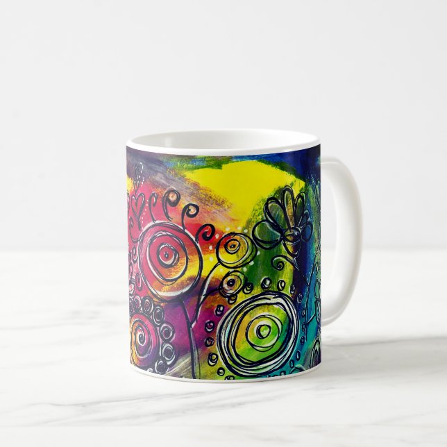 Caneca De Café Jardim de Flor Colorida Whimsical (Frente Esquerda)