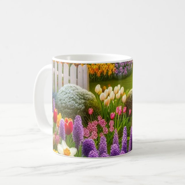 Caneca De Café Jardim de Flores da Primavera Café Personalizado  (Frente Esquerda)