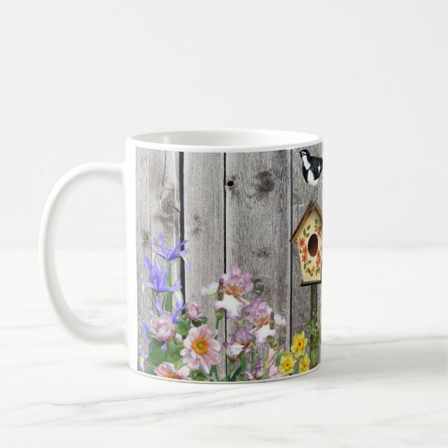 Caneca De Café Jardim de Flores de Birdhouse (Esquerda)