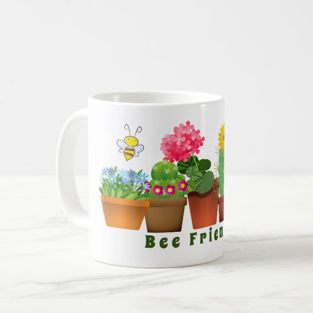 Caneca De Café Jardim de Flores de Cacto Amigável ao Abelha Fofo (Frente Esquerda)