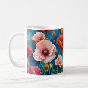 Caneca De Café Jardim de Flores de Papoula Multicoloridas-47568