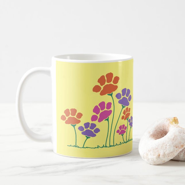 Caneca De Café Jardim de Flores de Pegada de Pata (Com Donut)