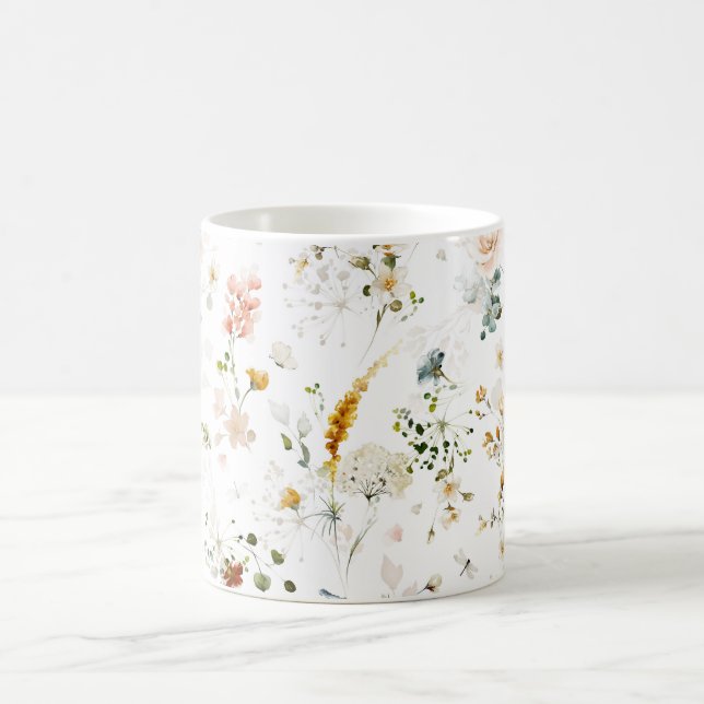 Caneca De Café Jardim de Flores Silvestres em Aquarela Elegante (Centro)