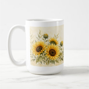 Caneca De Café Jardim de Girassóis Dourados Aquarela