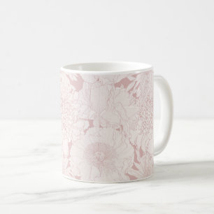 Caneca De Café Jardim de linha desenhado à mão e flores tropicais