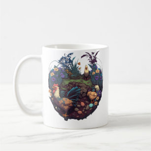 Caneca De Café Jardim de Plantas e Galinhas