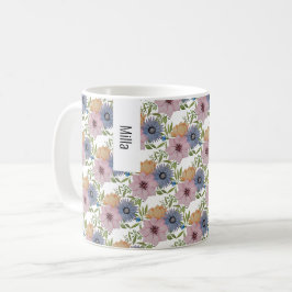 Caneca De Café Jardim de Primavera Aquarela Azul