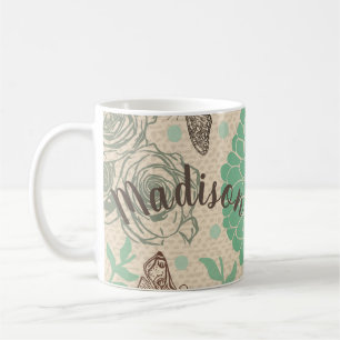 Caneca De Café Jardim de Rosa Floral de Vintage Personalizado