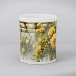 Caneca De Café Jardim de Rosas Amarelas em Aquarela